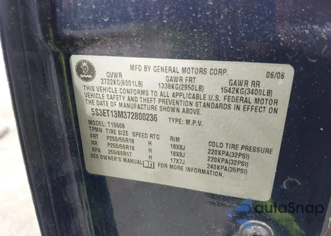 2007 Saab 9-7X 5.3I z USA, uszkodzony, nr VIN 5S3ET13M372800236